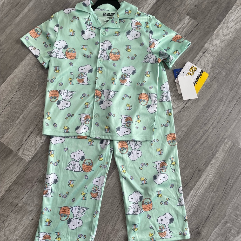 Easter Peanuts Kids Pajamas - Green Snoopy Print